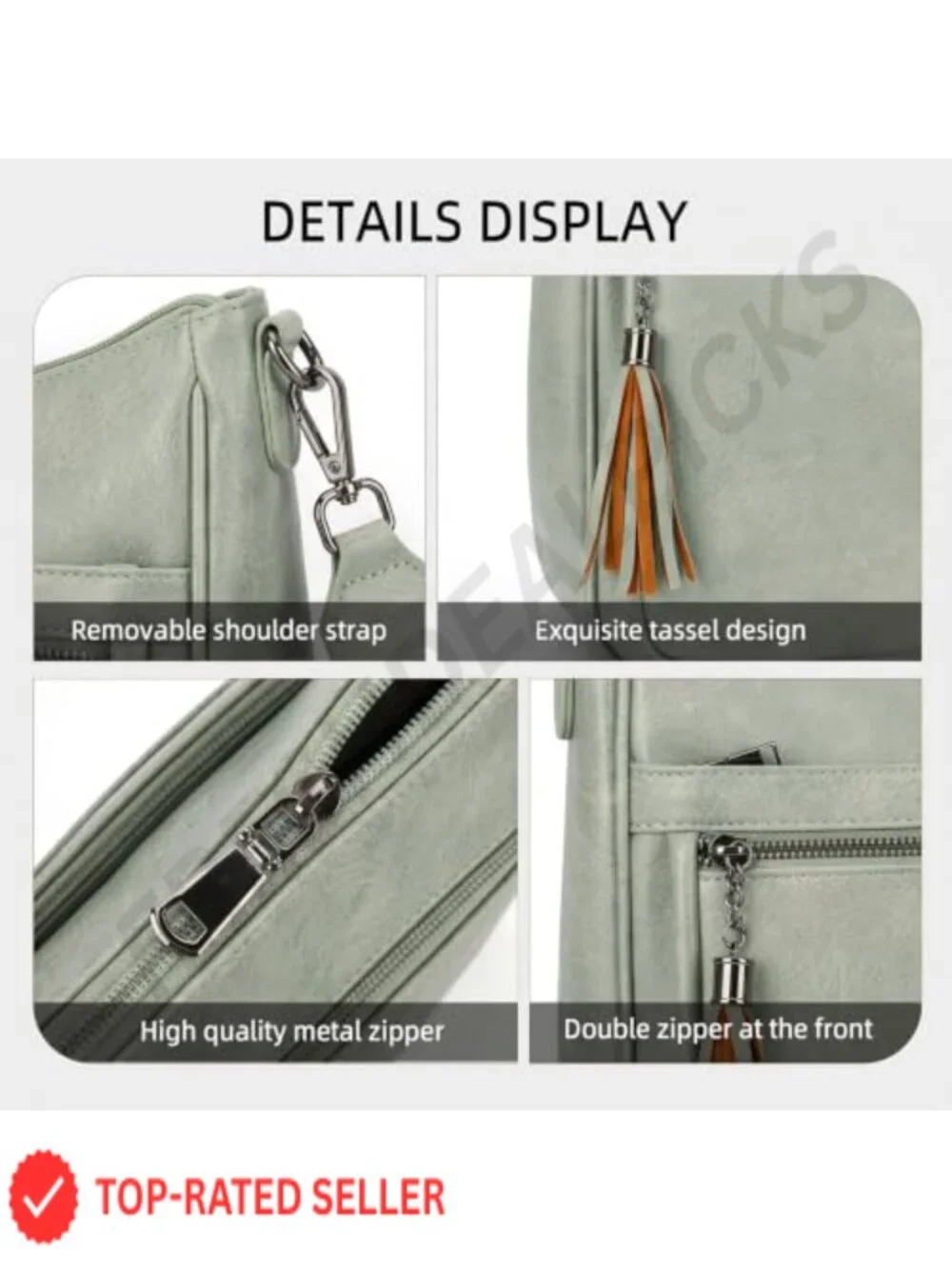 Vegan Leather Crossbody Bag with Tassel, Lightweight Hobo Purse